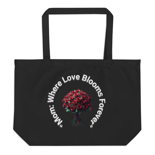 Large organic tote bag Red Rose Where Love Blooms Forever