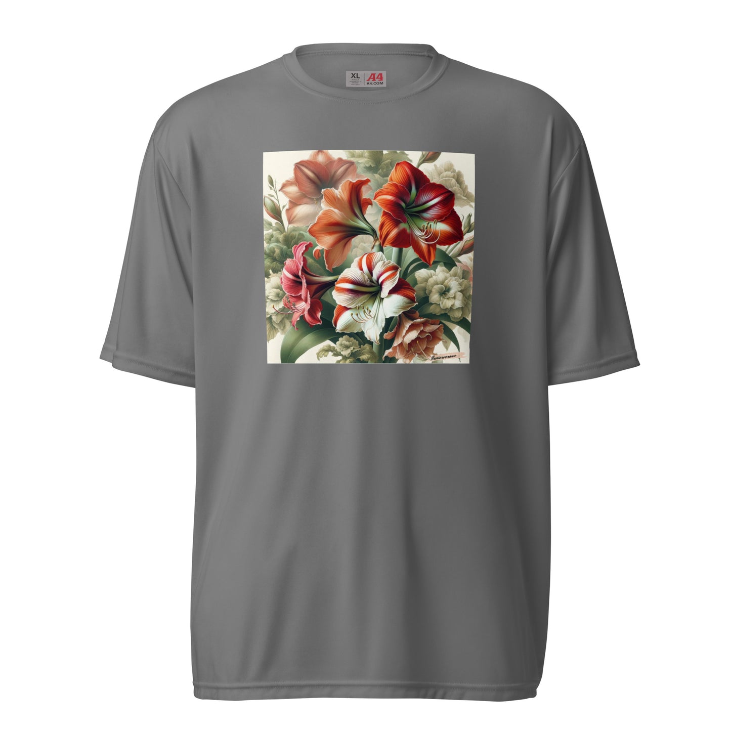 Unisex performance crew neck t-shirt Flower 43 Amaryllis