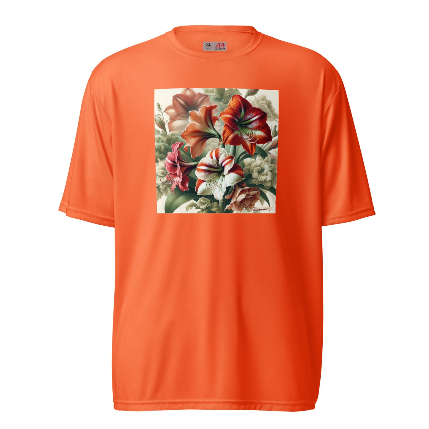 Unisex performance crew neck t-shirt Flower 43 Amaryllis