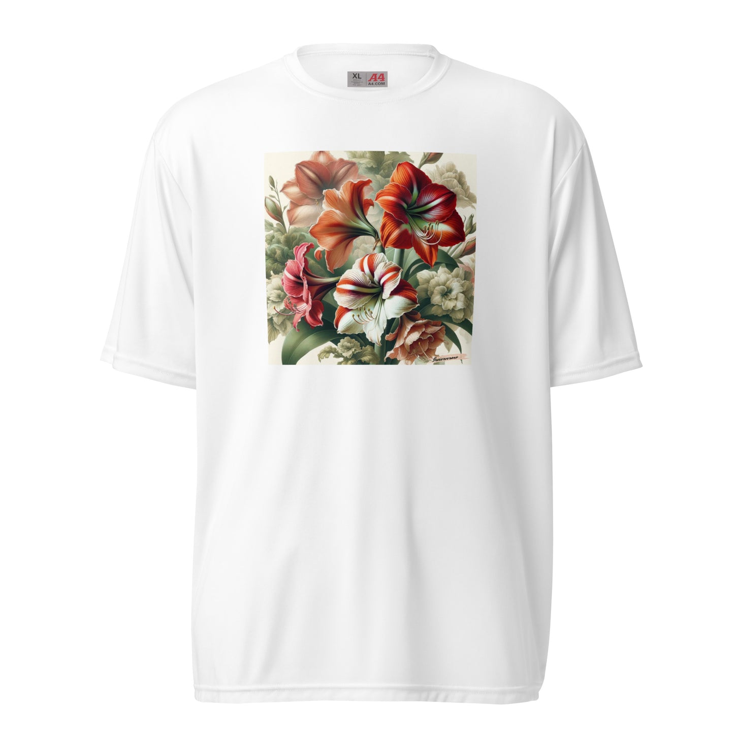 Unisex performance crew neck t-shirt Flower 43 Amaryllis